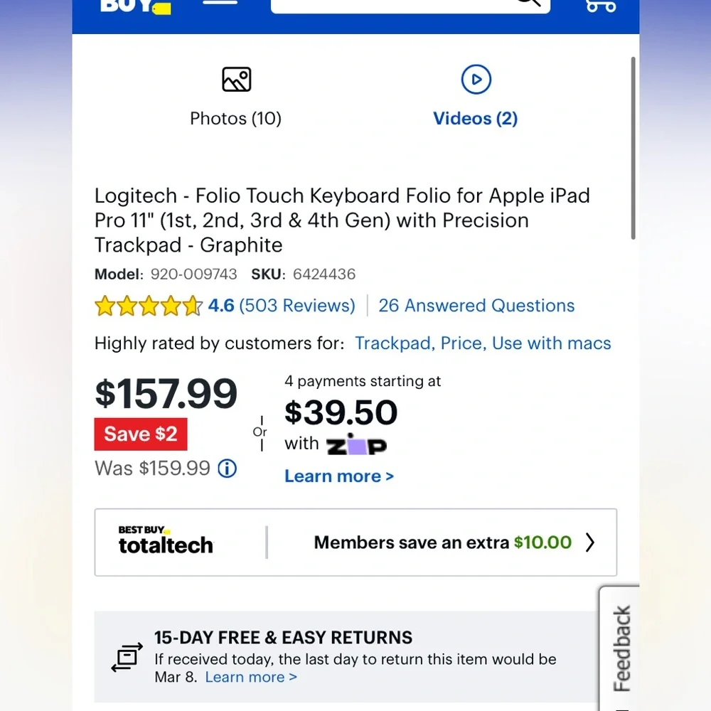 Witeless Bluetooth Logitech Keyboard & Stand Compatible For Apple Ipads